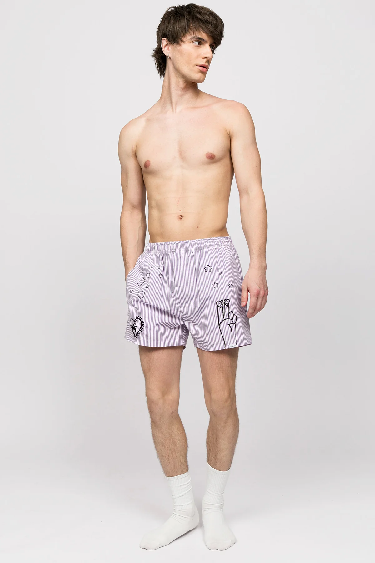 Chill Space Collection - Nakışlı Erkek Ev Şort - Lilac - Image 3