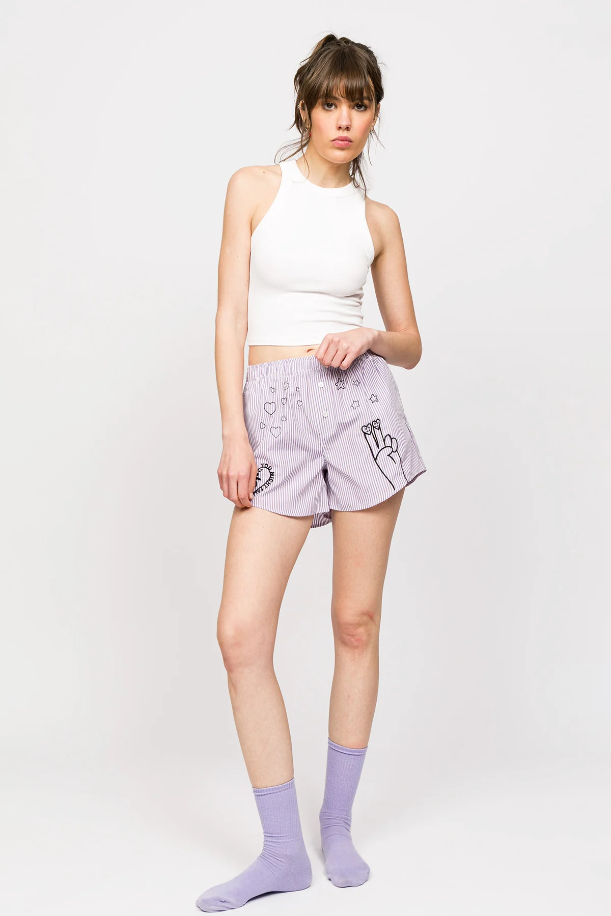 Chill Space Collection - Nakışlı Kadın Ev Şort - Lilac - Image 3