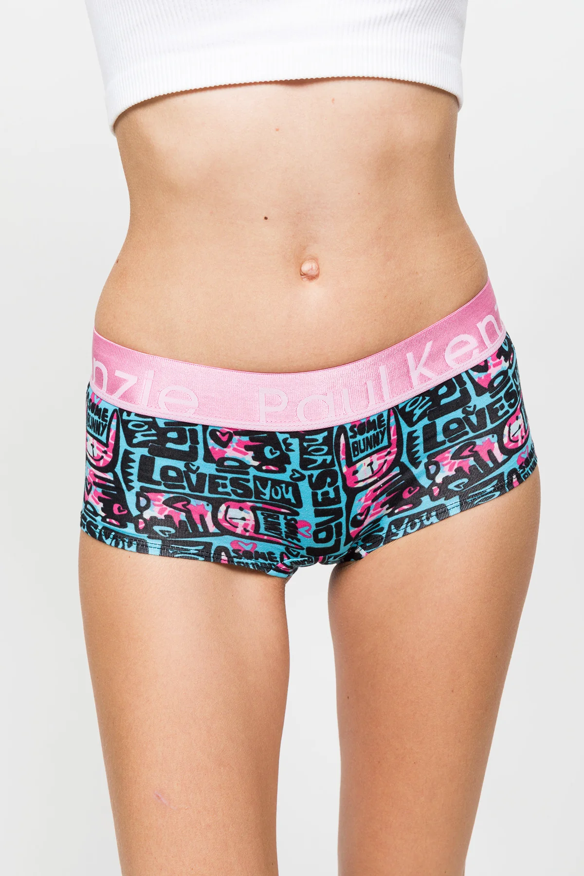 Desenli Kadın Boyshort Külot – Unique Effect – Love Bunny - Image 5