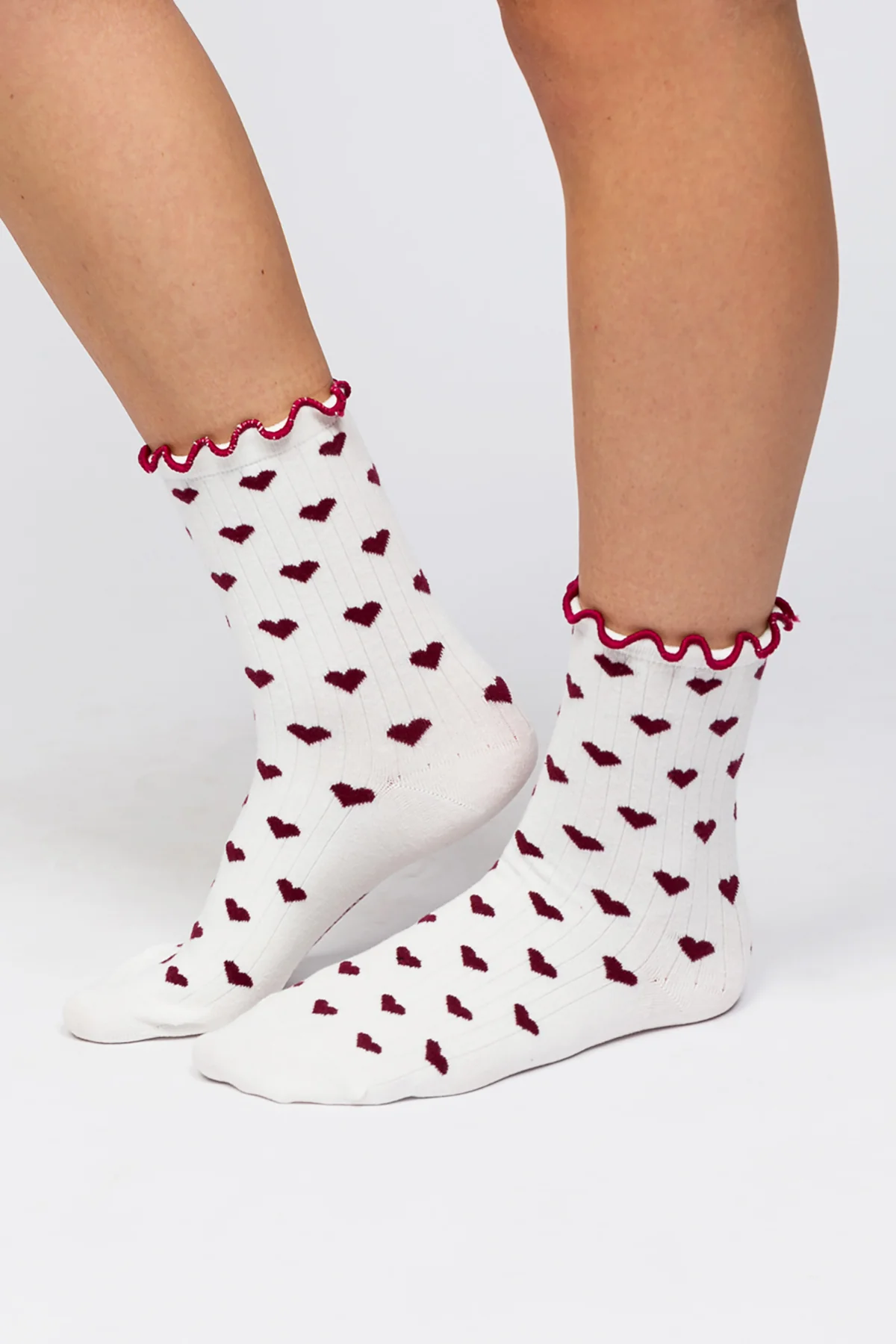 Valentine Collection - Ruffle Çorap - Burgundy Hearts - Image 3