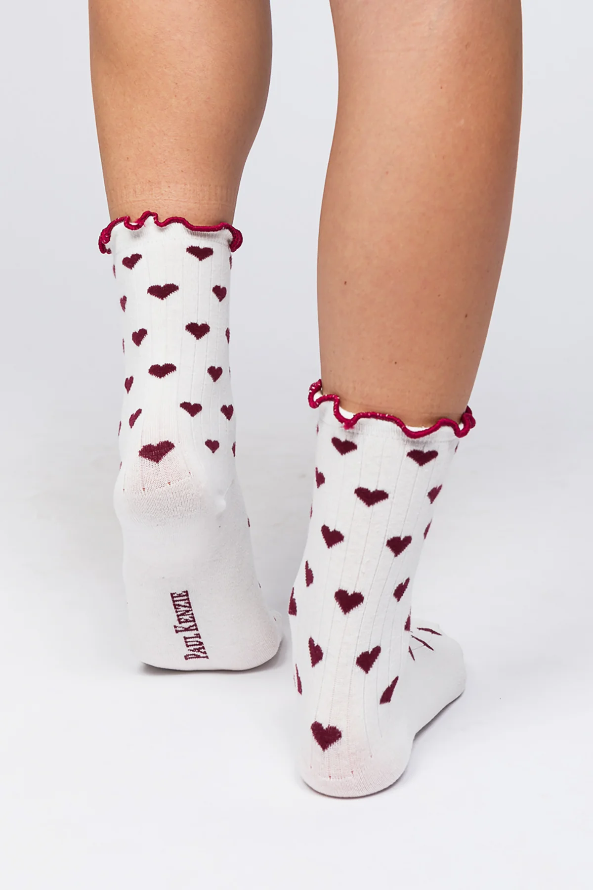 Valentine Collection - Ruffle Çorap - Burgundy Hearts - Image 4
